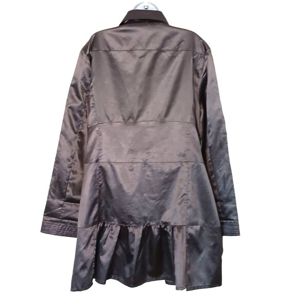 Vintage Y2K Moka Sport Pea Coat Women XL Gray Purple Satin Ruffle Whimsigoth - Picture 3 of 5